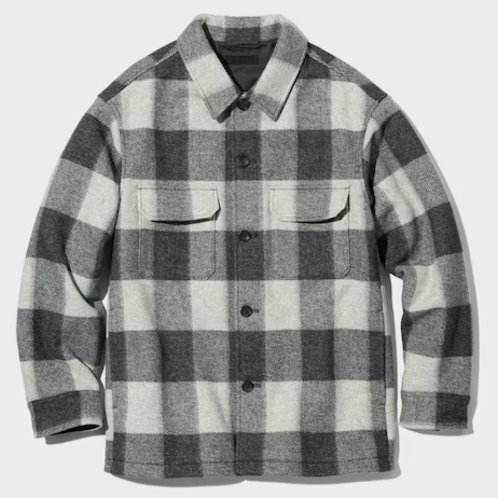 Uniqlo Sz S Unisex Work Shirt Chore Utility Jacket Lined Gray Lumberjack Plaid